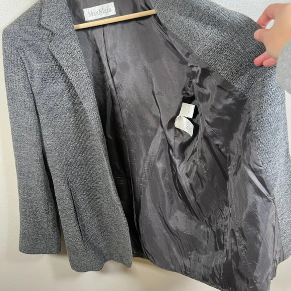 VTG Max Mara Blazer Jacket Size 8 Gray Blue Wool Blend Career Professional Work - Picture 9 of 11